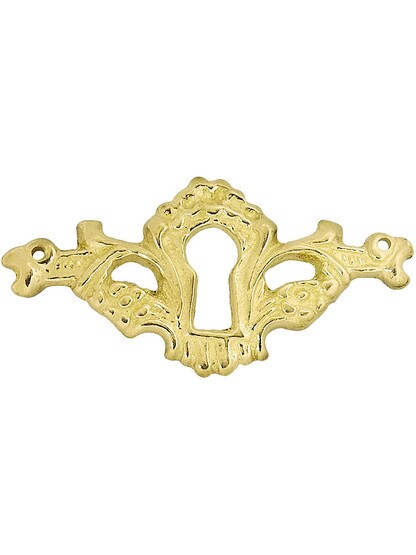 Cast Brass Victorian Cabinet Keyhole Cover in Un-Lacquered Brass.